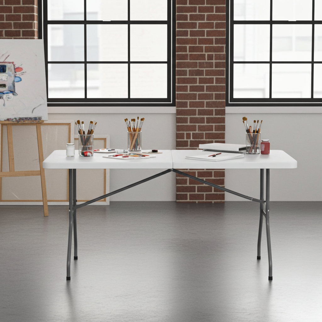 White Trestle Table - Bi Fold Camp Table 1800mm