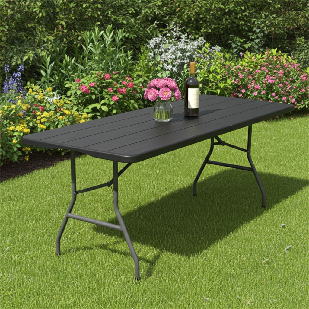 Black Trestle Table - Bi Fold Camp Table 1800mm
